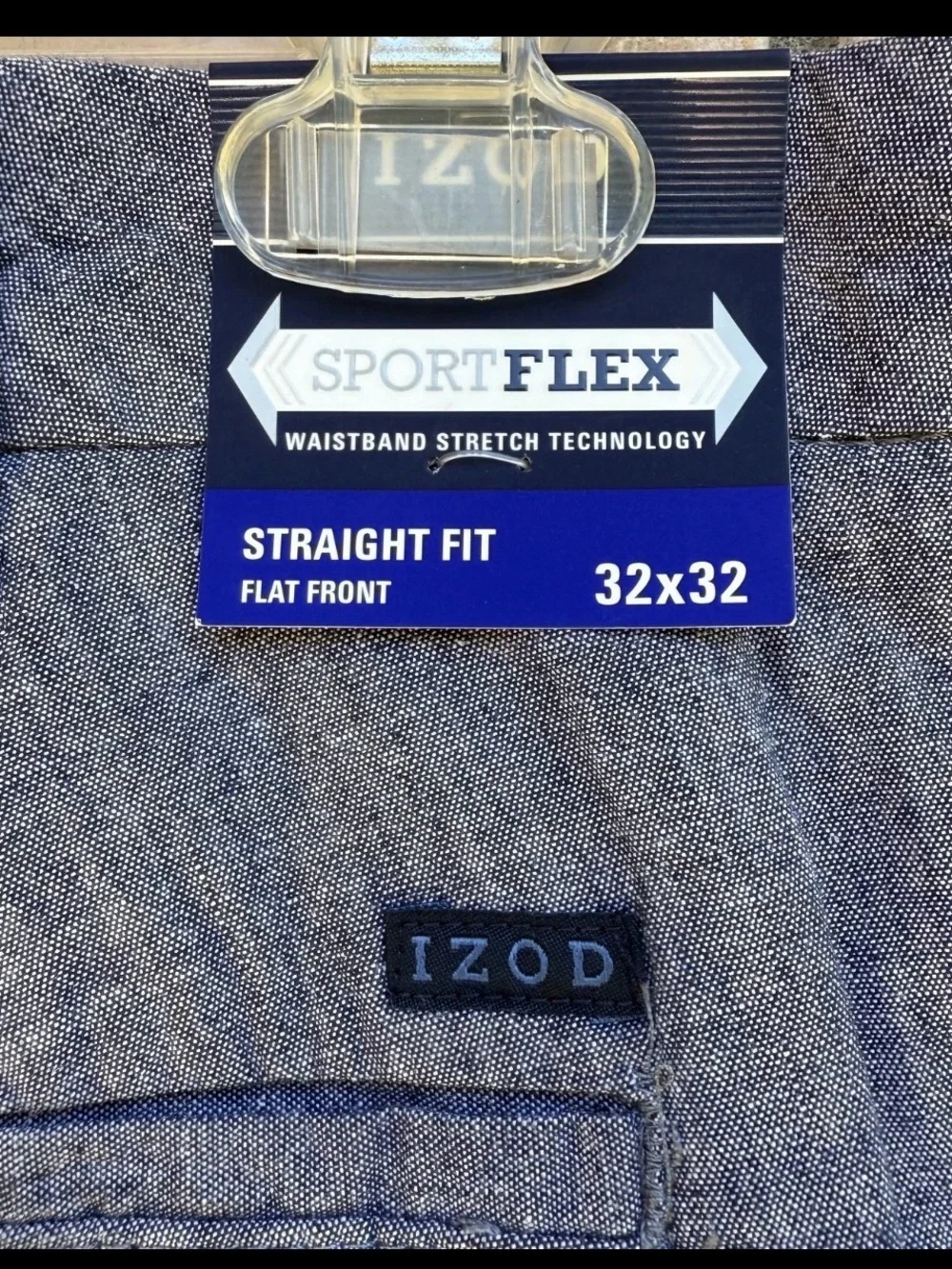 IZOD Men's Straight Fit SportFlex Pants Blue Gray Size 32X32 Flat Front NWT